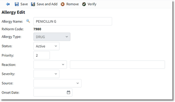 Add Allergy _ Edit Allergy Screen