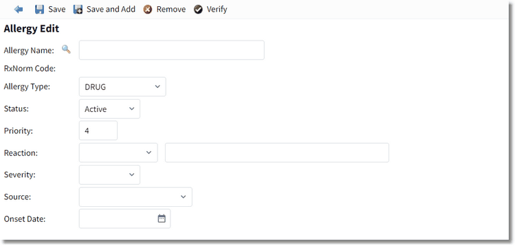 Edit allergy free text