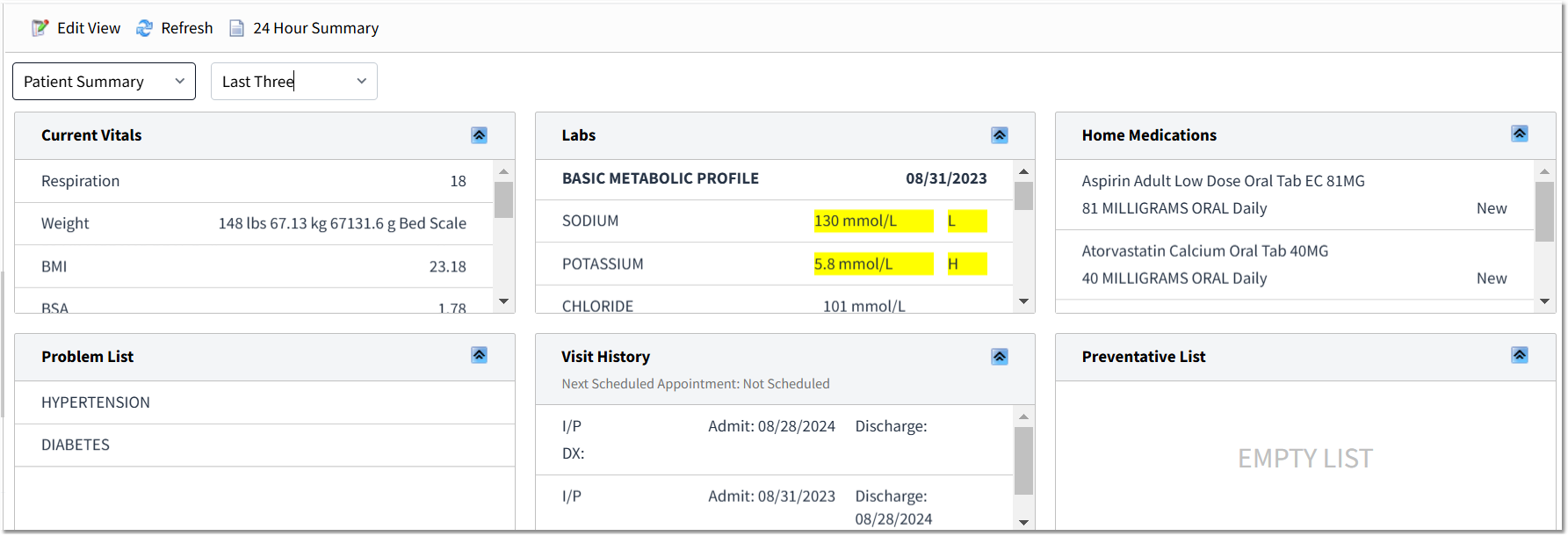 Welcome Patient Summary Screen