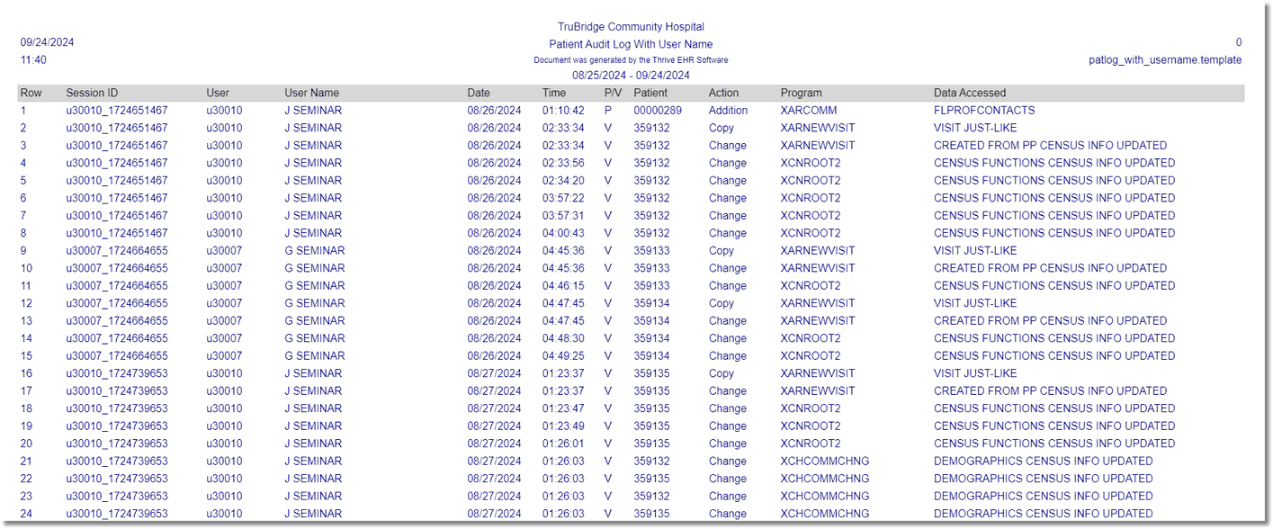 wc pt audit log user name report