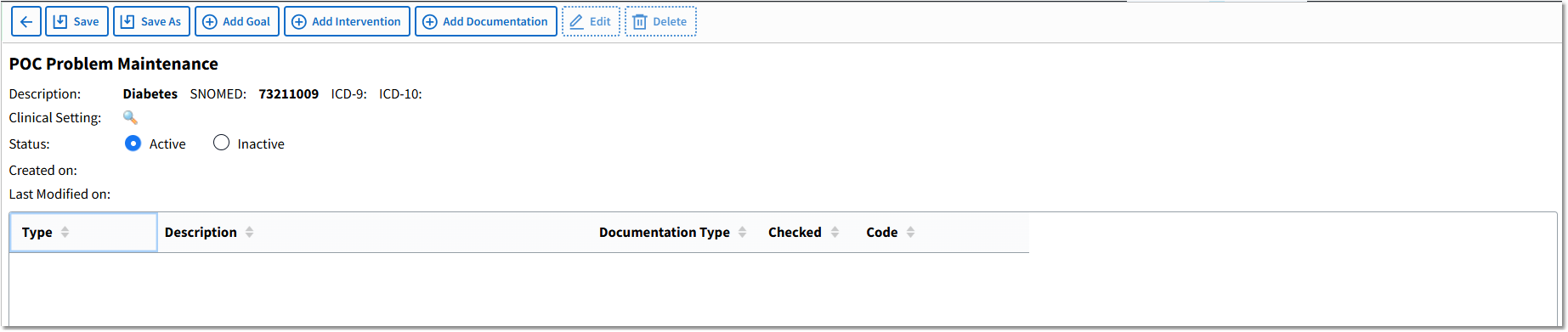 POC Problem Maint Screen