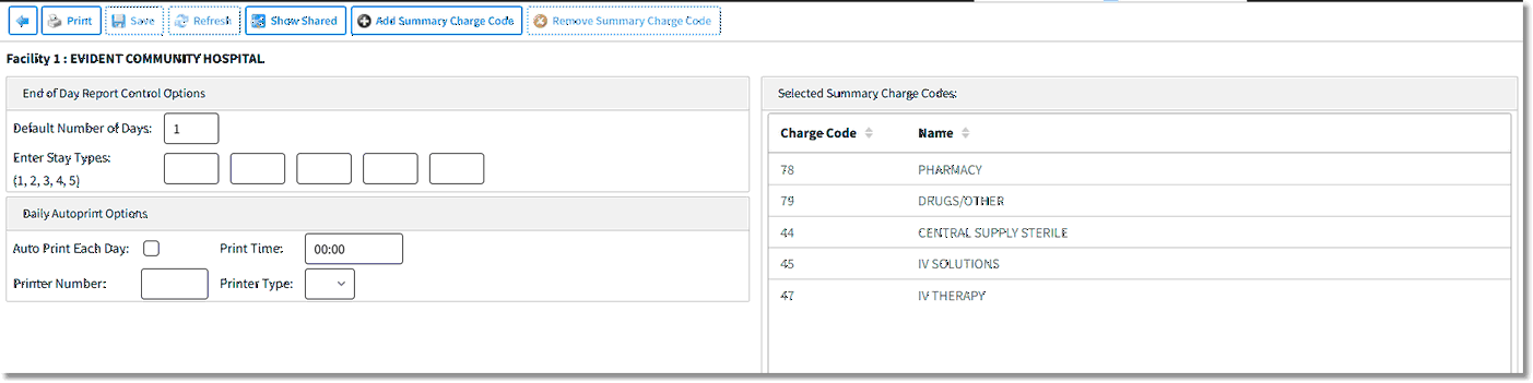 End of Day Report Control Info