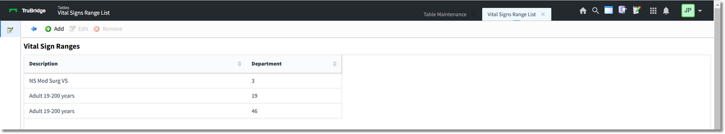 vital sign ranges web client