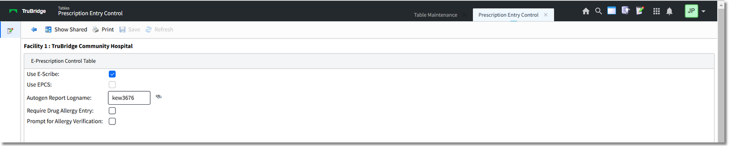 prescription entry control table web client