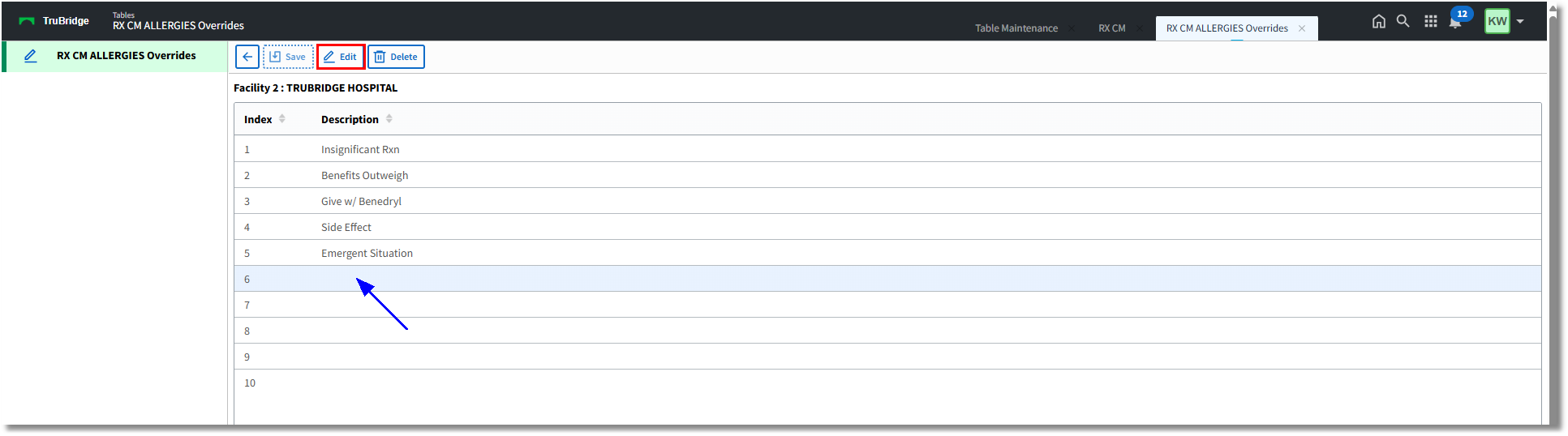 rx cm overrides table