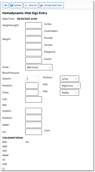 Hemodynamic Vitals Entry