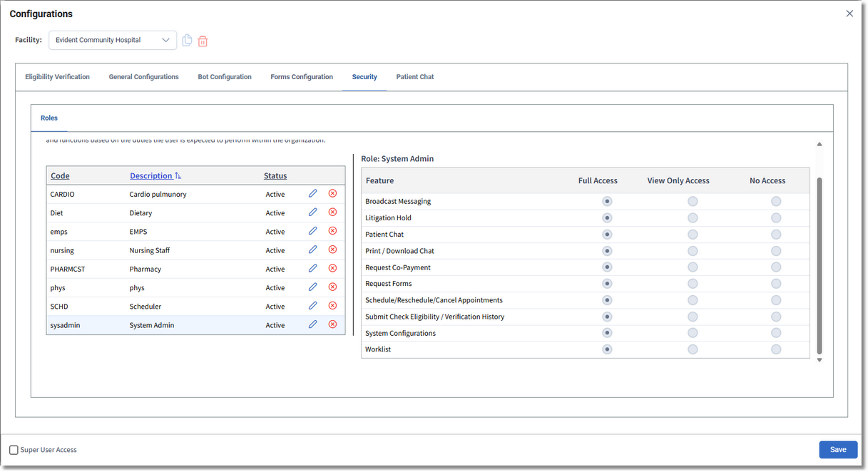 Configurations > Security