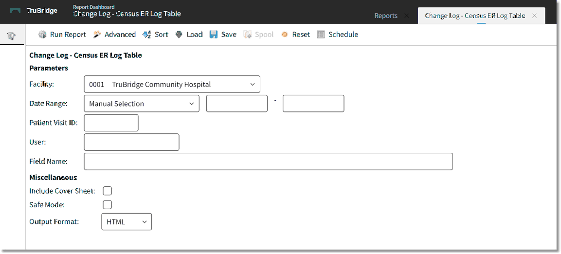 wc cl census er log table