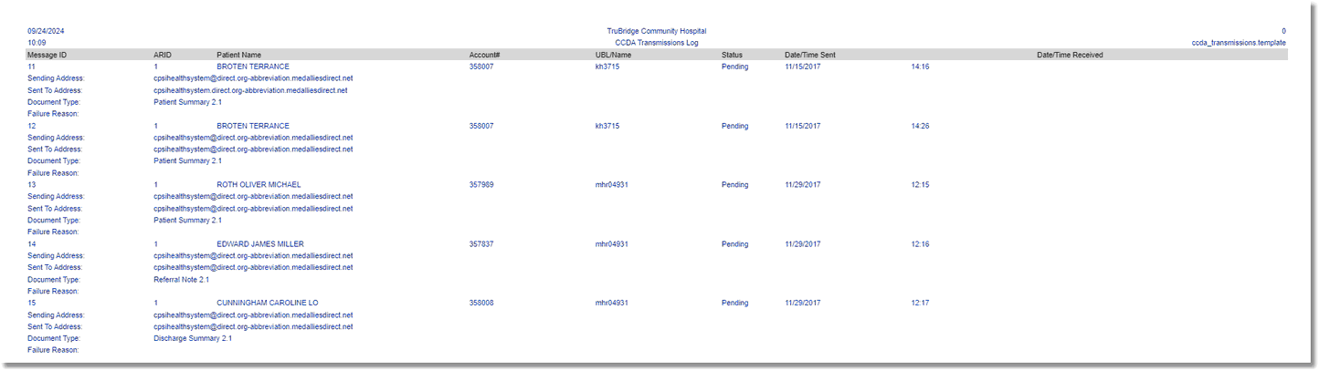 wc ccda transmission report