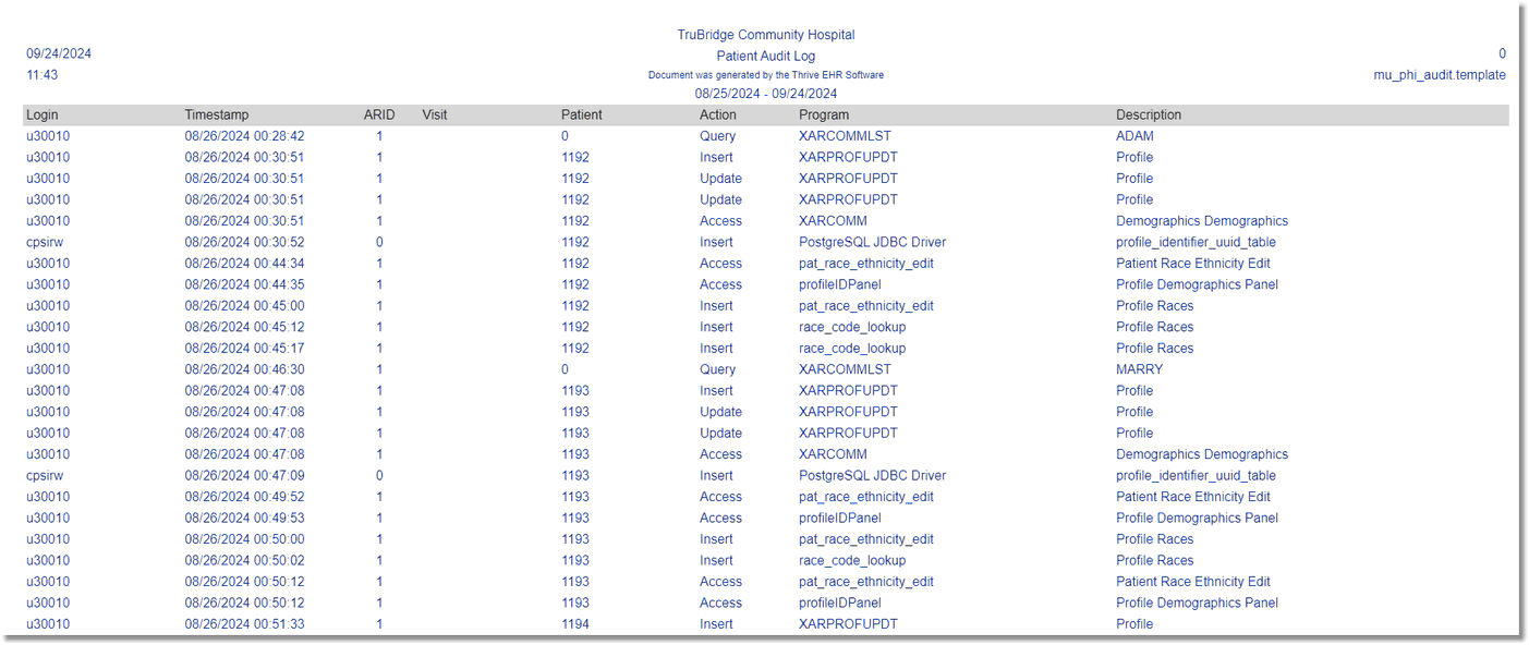 wc patient audit log report
