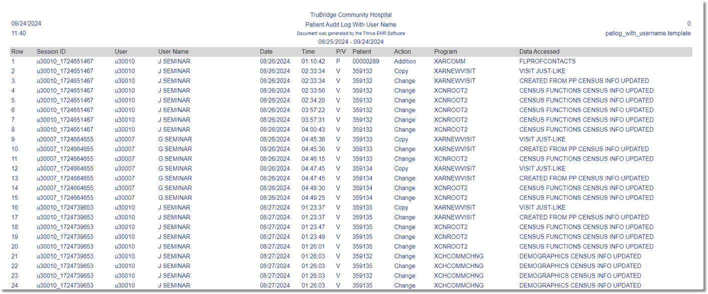 wc pt audit log user name report